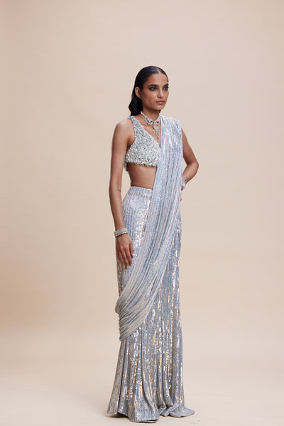 Kangana Trehan Blue Sequin Saree indian designer wear online shopping melange singapore