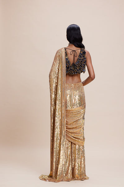 Kangana Trehan Gold Sequin Saree indian designer wear online shopping melange singapore