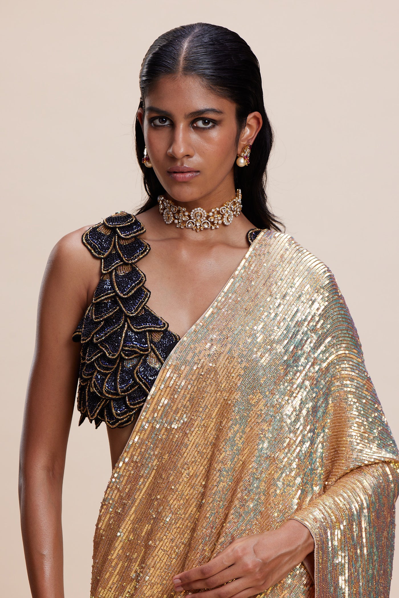 Kangana Trehan Gold Sequin Saree indian designer wear online shopping melange singapore