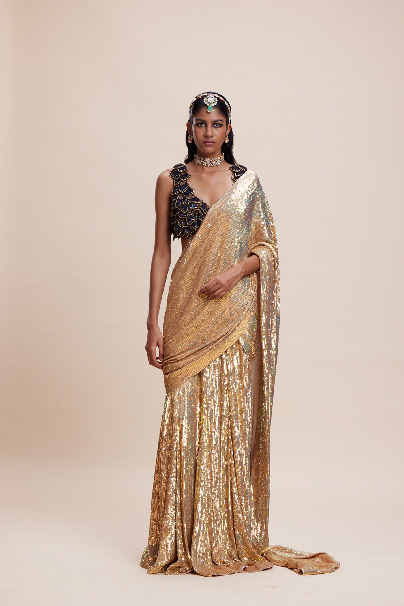 Kangana Trehan Gold Sequin Saree indian designer wear online shopping melange singapore