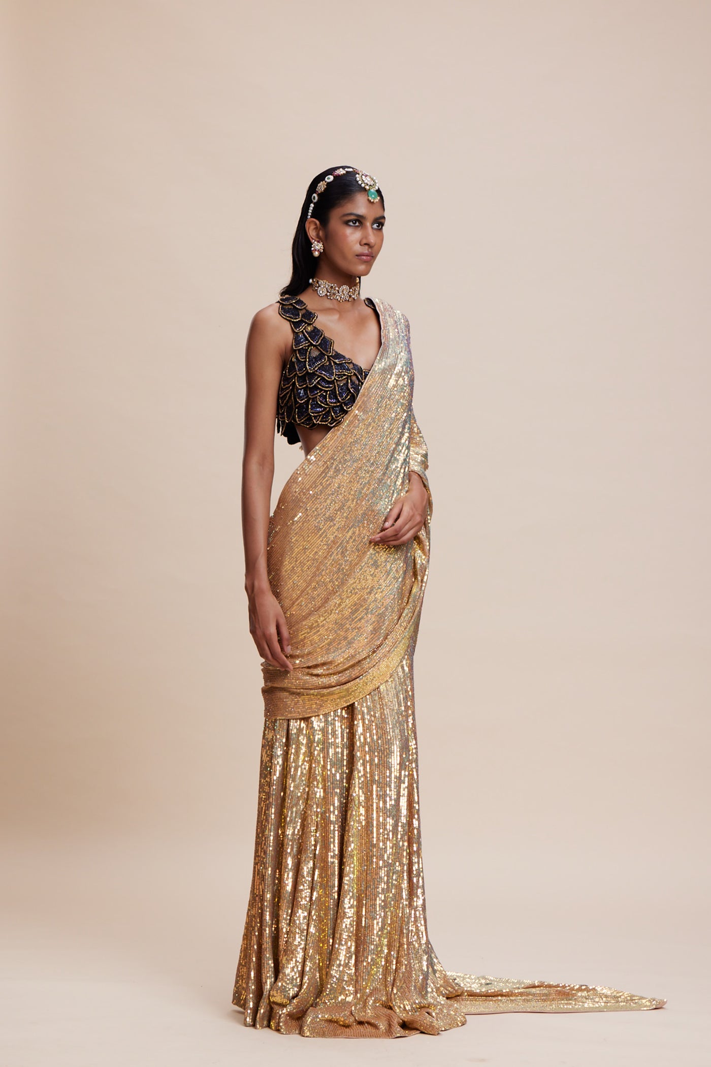 Kangana Trehan Gold Sequin Saree indian designer wear online shopping melange singapore