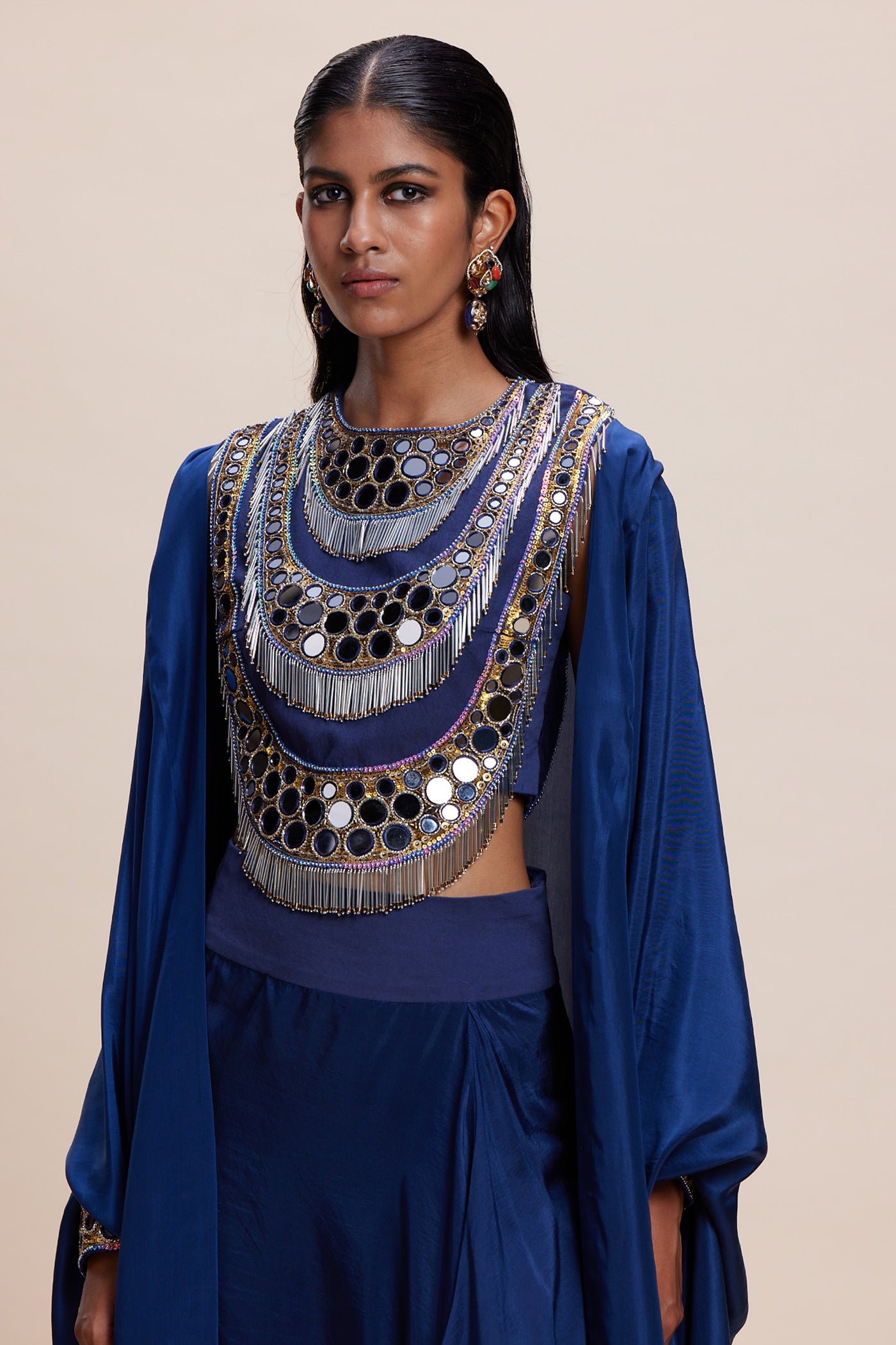 Kangana Trehan Midnight Blue Cape Set indian designer wear online shopping melange singapore
