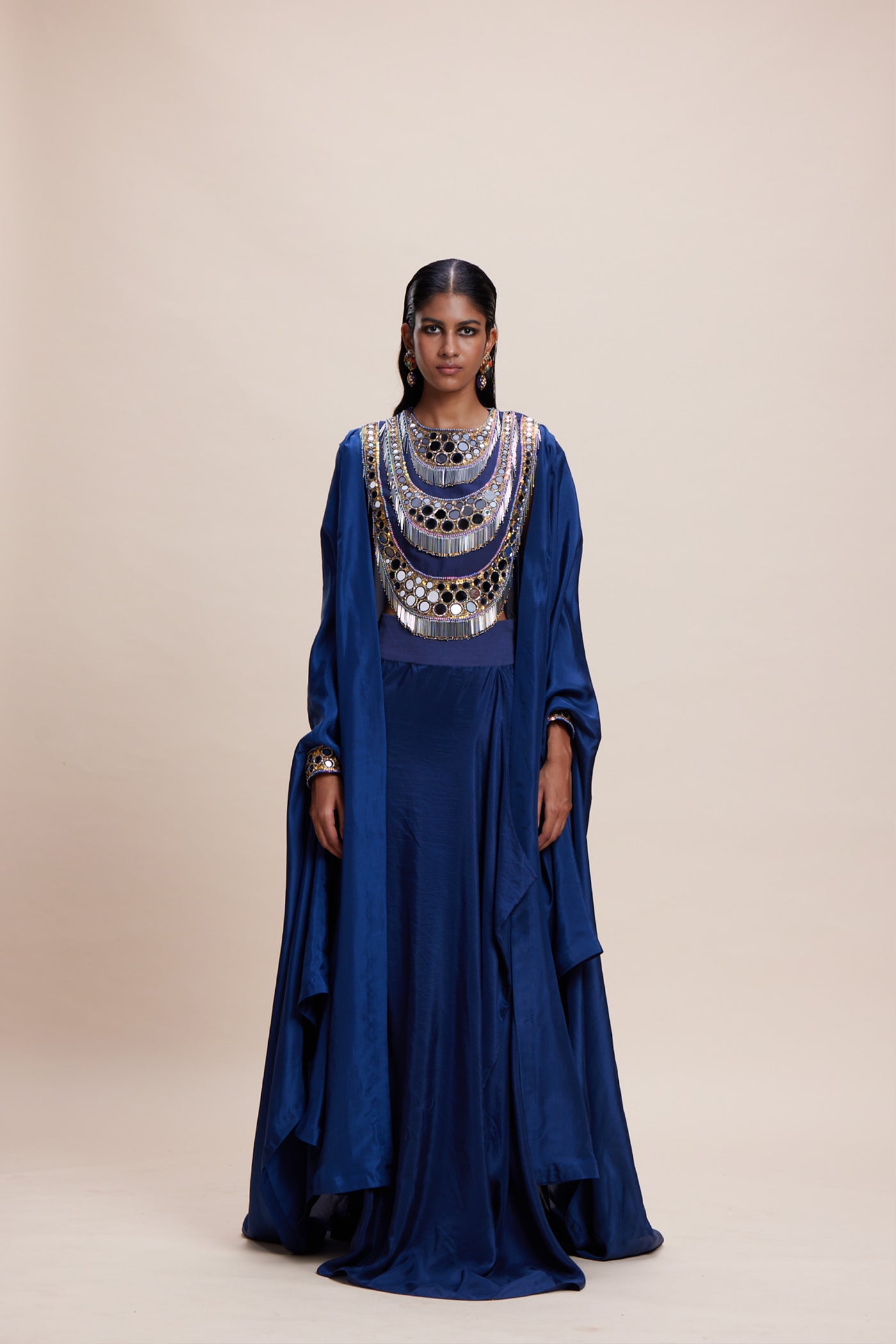 Kangana Trehan Midnight Blue Cape Set indian designer wear online shopping melange singapore
