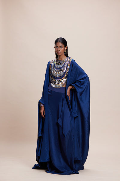 Kangana Trehan Midnight Blue Cape Set indian designer wear online shopping melange singapore
