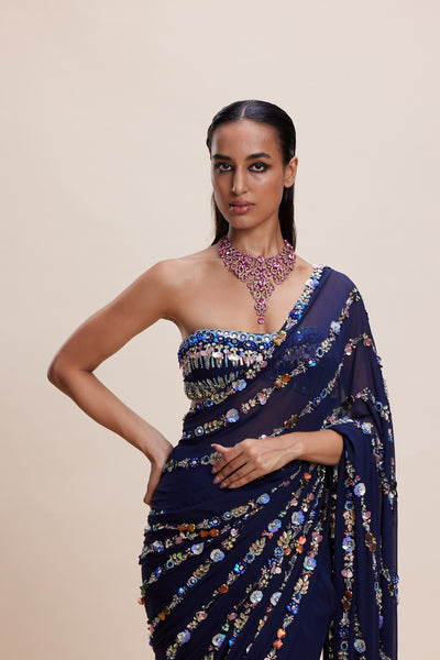 Kangana Trehan Midnight Blue Embellished Saree indian designer wear online shopping melange singapore