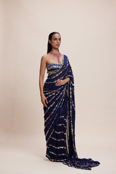 Kangana Trehan Midnight Blue Embellished Saree indian designer wear online shopping melange singapore