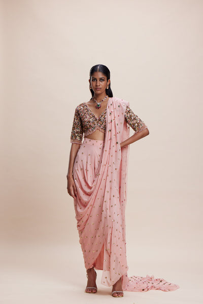 Kangana Trehan Pink Drape Saree indian designer wear online shopping melange singapore