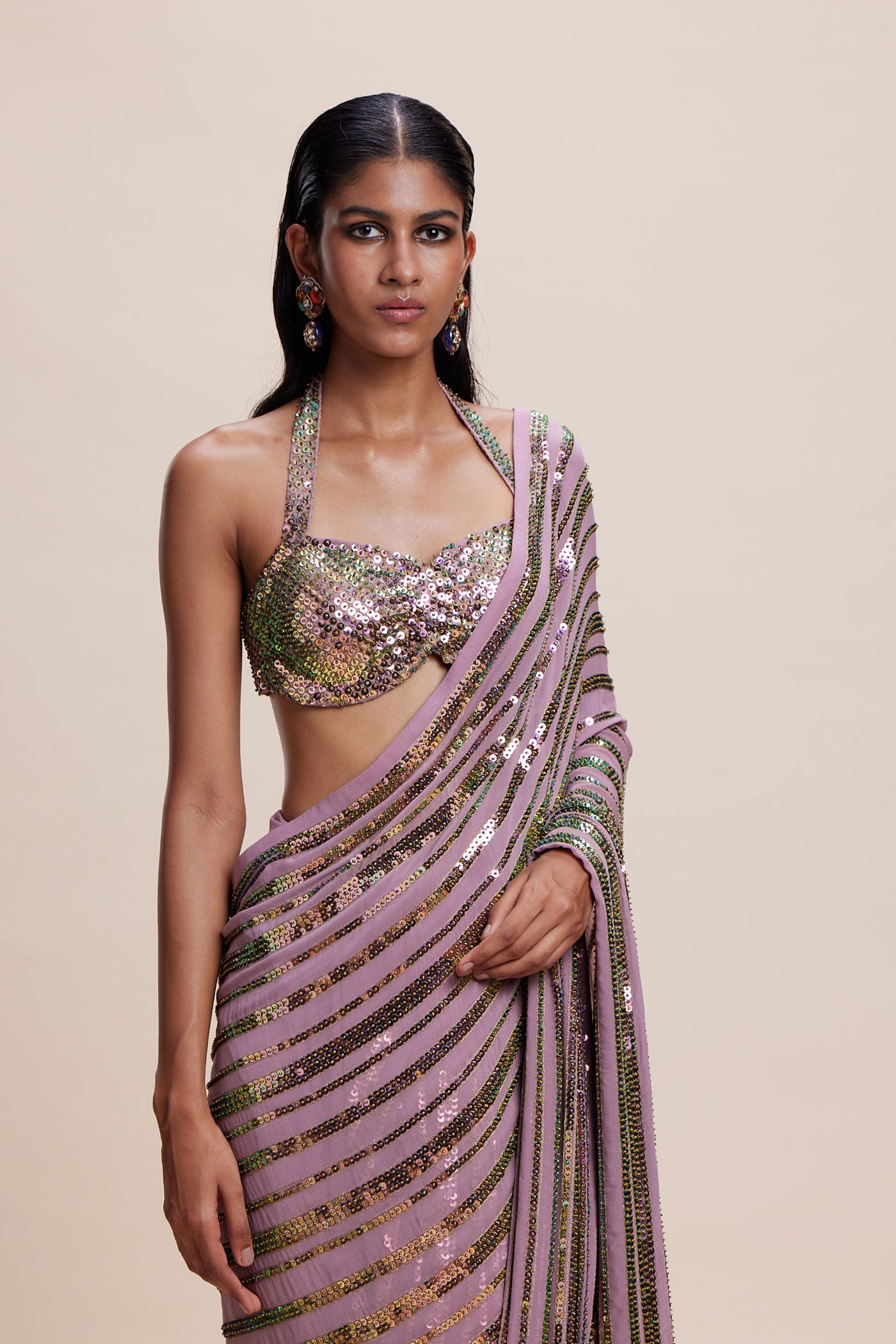 Kangana Trehan Pink Sequin Saree indian designer wear online shopping melange singapore