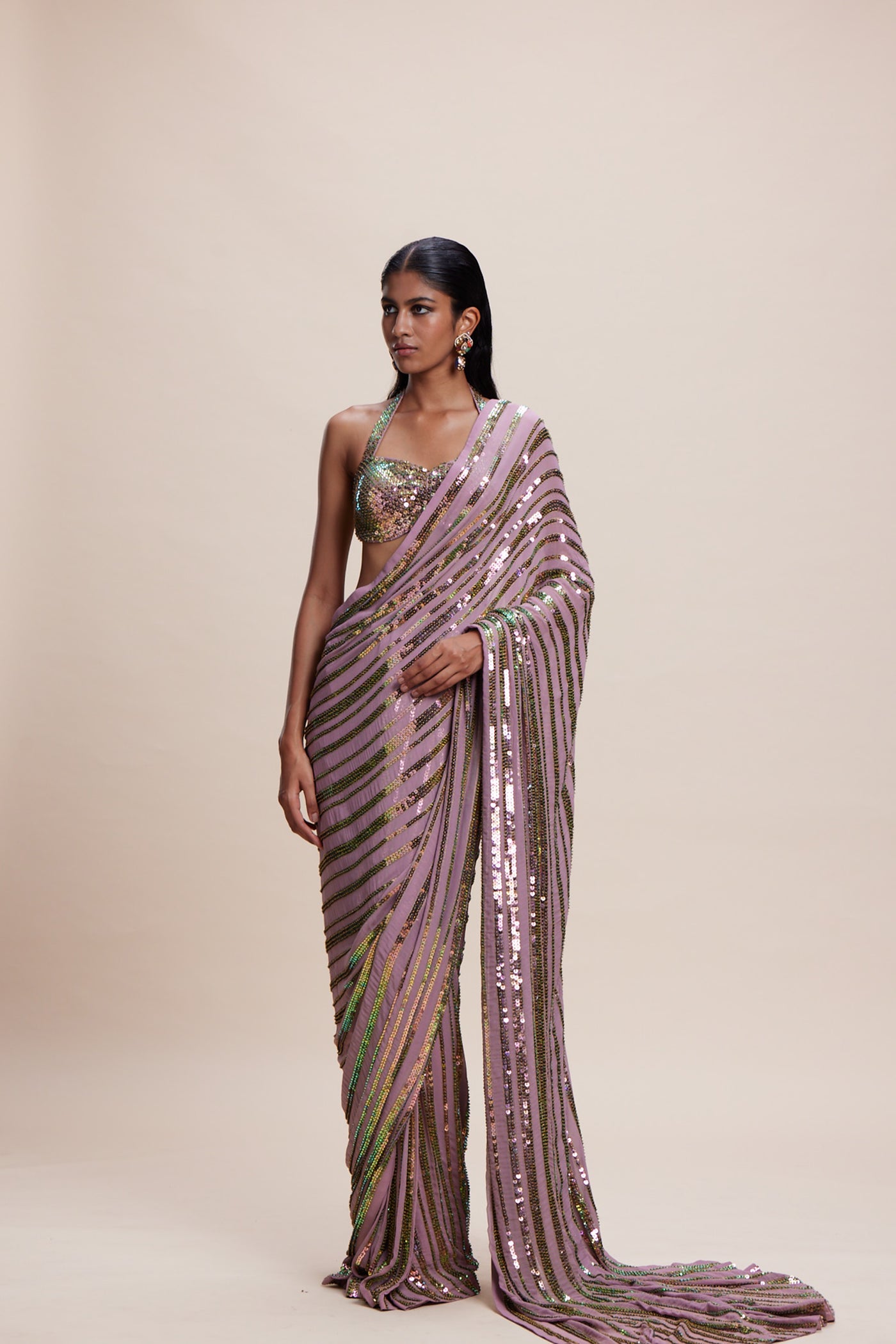 Kangana Trehan Pink Sequin Saree indian designer wear online shopping melange singapore