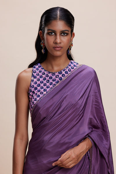 Kangana Trehan Purple Sari With Embellished Blouse indian designer wear online shopping melange singapore