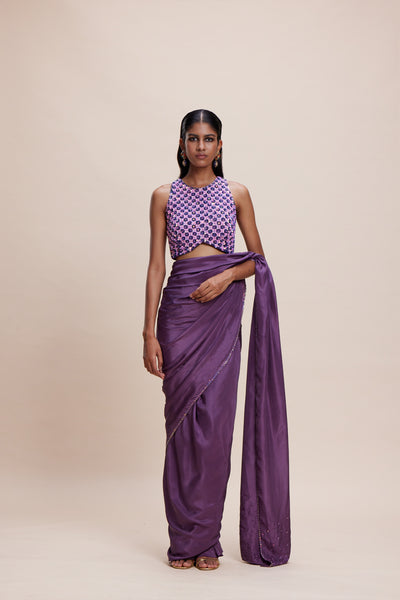 Kangana Trehan Purple Sari With Embellished Blouse indian designer wear online shopping melange singapore