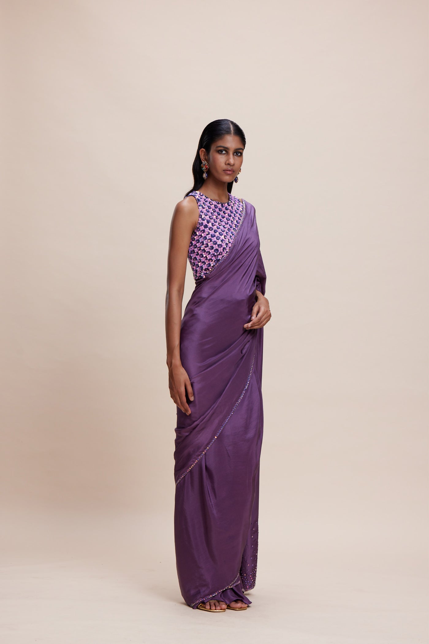 Kangana Trehan Purple Sari With Embellished Blouse indian designer wear online shopping melange singapore