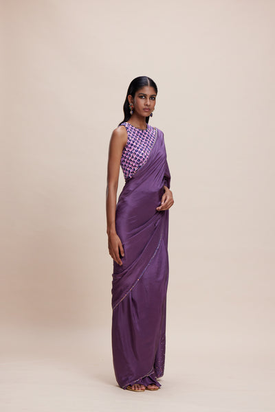 Kangana Trehan Purple Sari With Embellished Blouse indian designer wear online shopping melange singapore