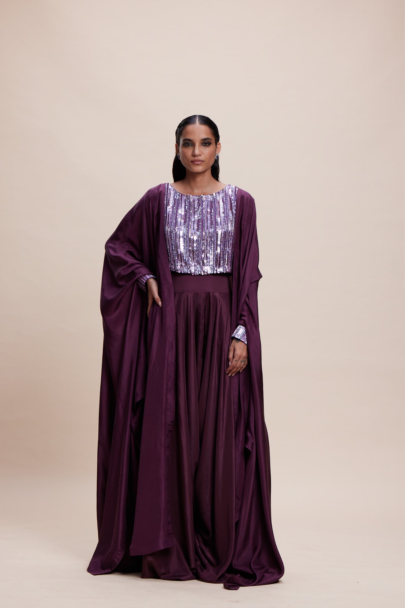 Kangana Trehan Wine Cape Set indian designer wear online shopping melange singapore