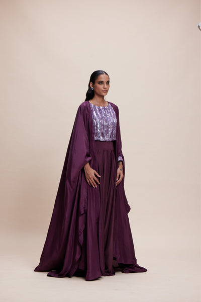 Kangana Trehan Wine Cape Set indian designer wear online shopping melange singapore