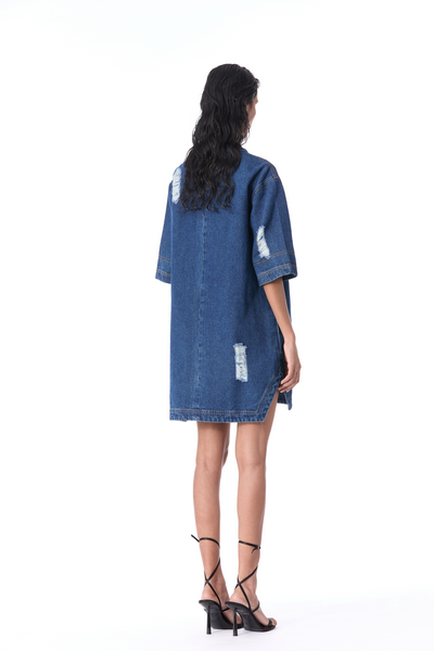 Kanika Goyal Ixia Applique Denim Dress indian designer wear online shopping melange singapore