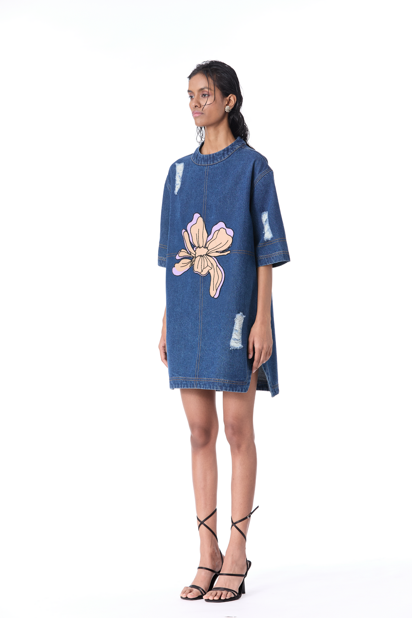 Kanika Goyal Ixia Applique Denim Dress indian designer wear online shopping melange singapore