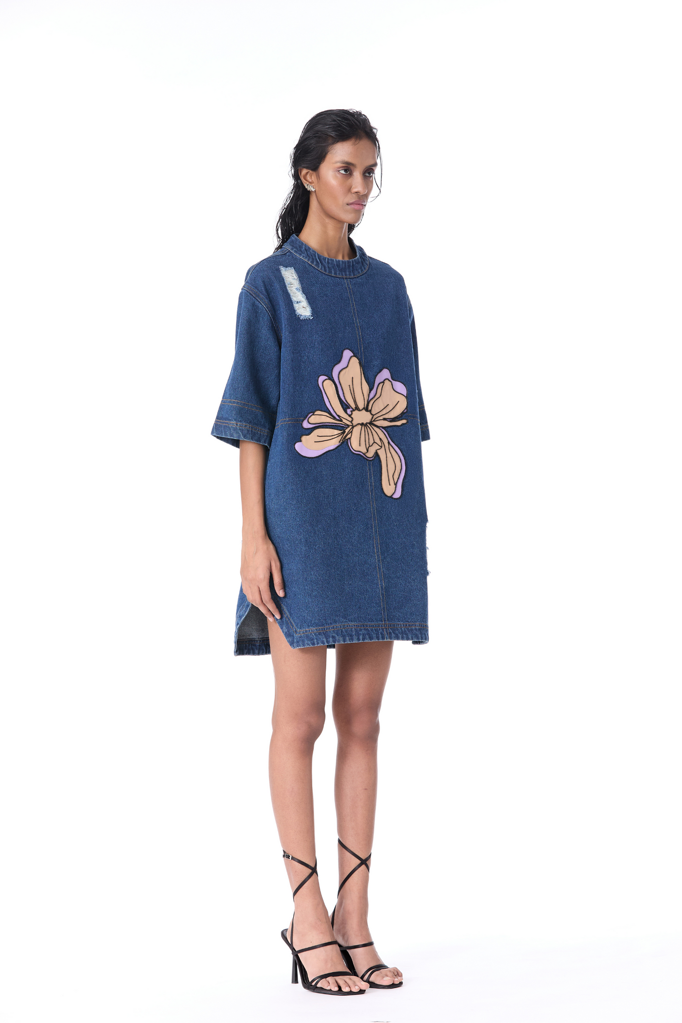 Kanika Goyal Ixia Applique Denim Dress indian designer wear online shopping melange singapore