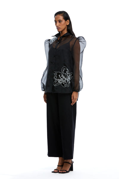 Kanika Goyal Label Luna Embellished Organza Shirt Black indian designer wear online shopping melange singapore