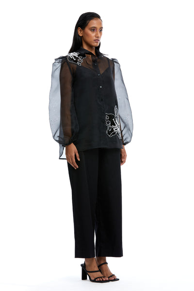 Kanika Goyal Label Luna Embellished Organza Shirt Black indian designer wear online shopping melange singapore