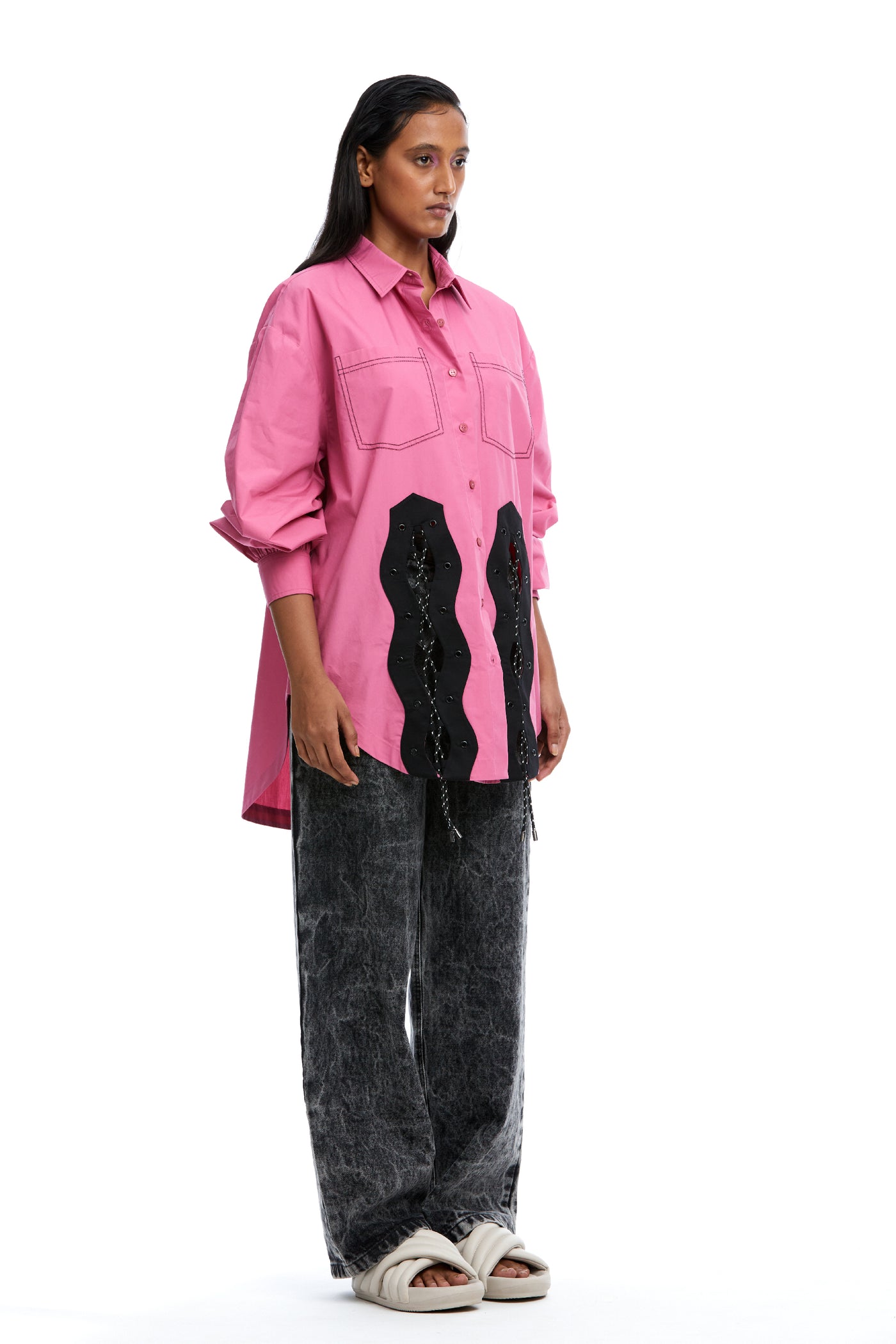 Kanika Goyal Label Sneaks Cord Tie up Shirt Pink indian designer wear online shopping melange singapore