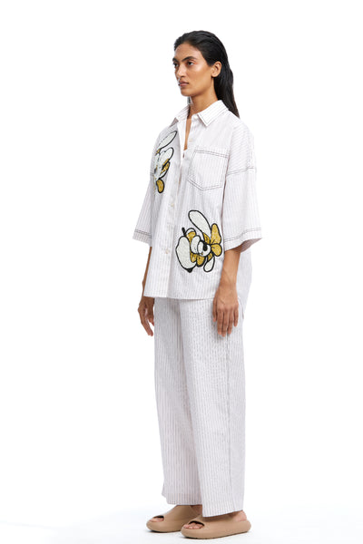 Kanika Goyal Label Warped Vine Embellished Stripe Shirt indian designer wear online shopping melange singapore