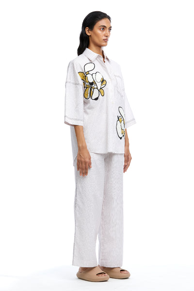 Kanika Goyal Label Warped Vine Embellished Stripe Shirt indian designer wear online shopping melange singapore