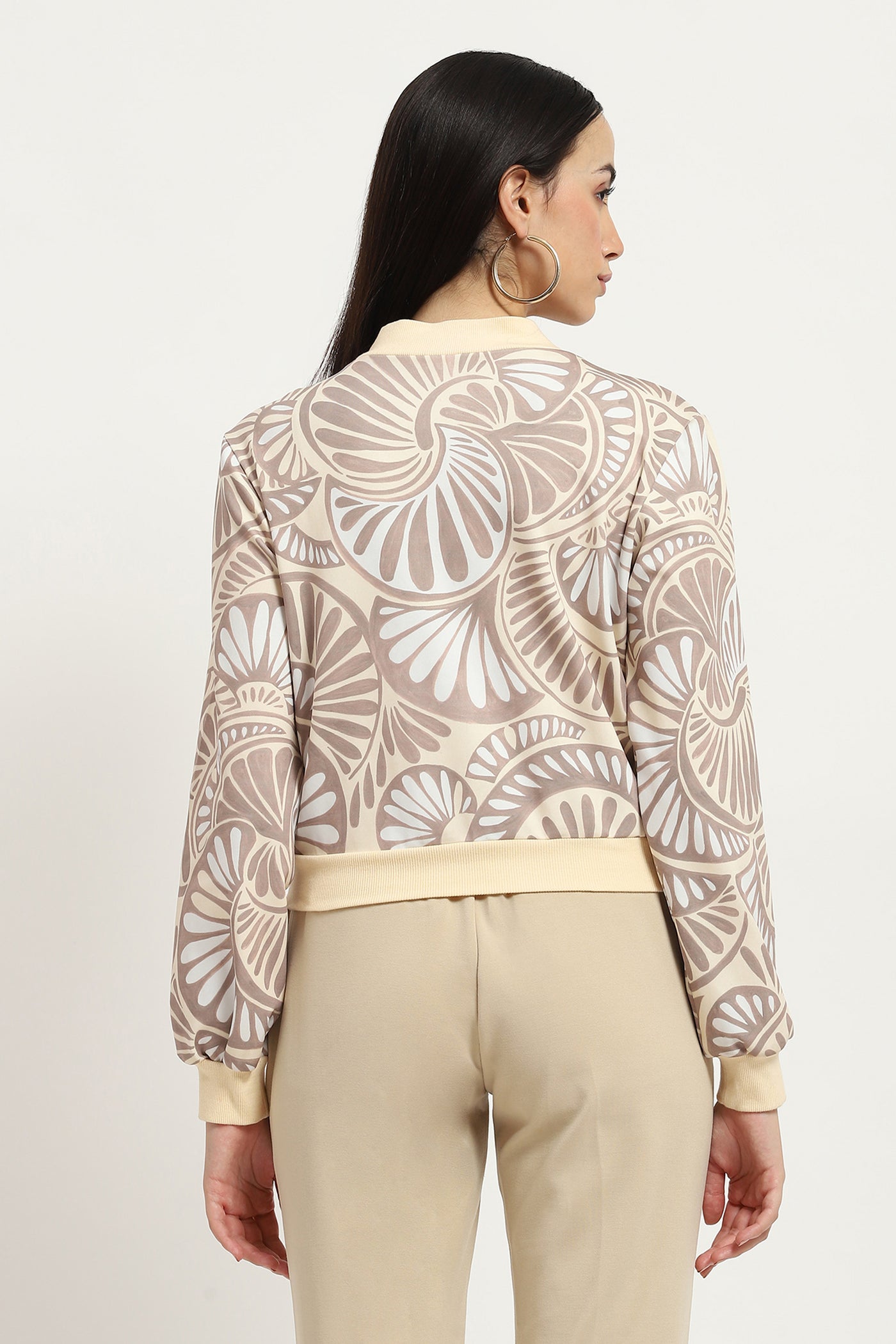 Label Ritu Kumar Beige Athliesure Bomber Jacket indian designer wear online shopping melange singapore