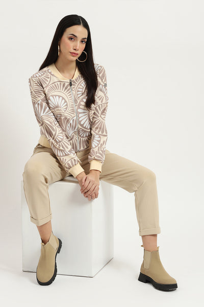 Label Ritu Kumar Beige Athliesure Bomber Jacket indian designer wear online shopping melange singapore