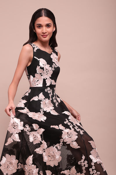 Label Ritu Kumar Black Aaron Long Dress indian designer wear online shopping melange singapore