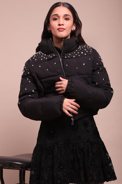 Label Ritu Kumar Black Asher Puffer Jacket indian designer wear online shopping melange singapore