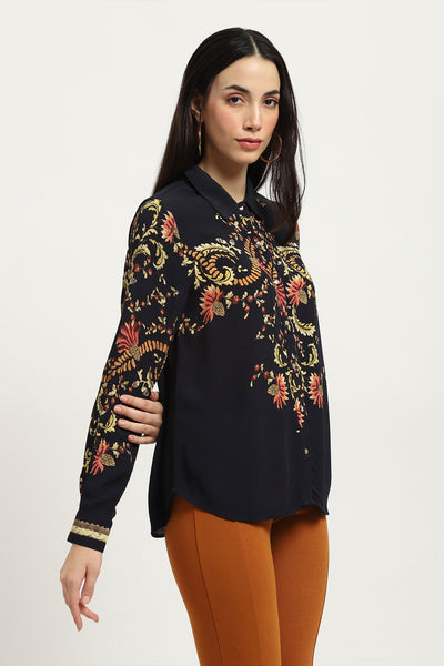 Label Ritu Kumar Black Itzel Shirt indian designer wear online shopping melange singapore