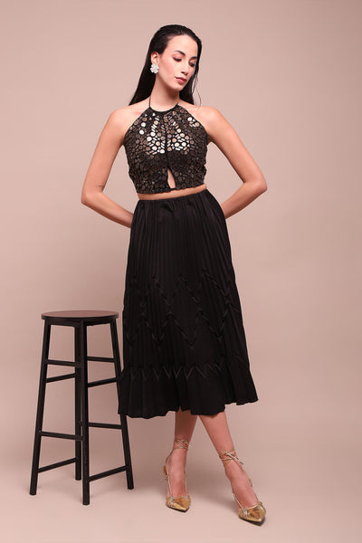 Label Ritu Kumar Black Leo Crop Top indian designer wear online shopping melange singapore
