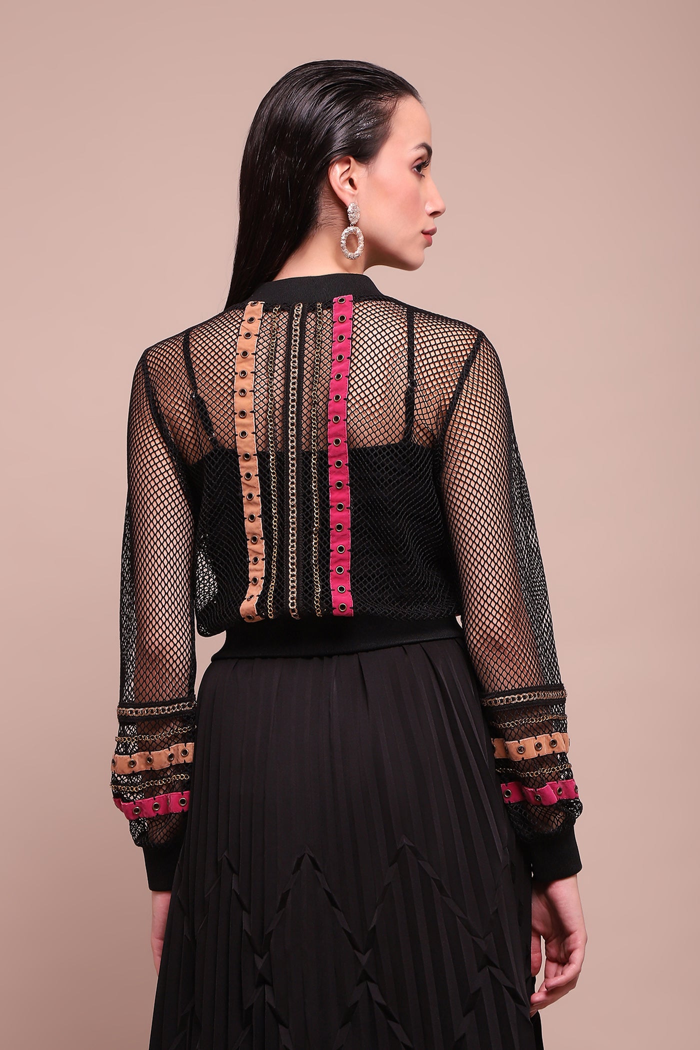 Label Ritu Kumar Black Luciano Mesh Jacket With Camisole indian designer wear online shopping melange singapore