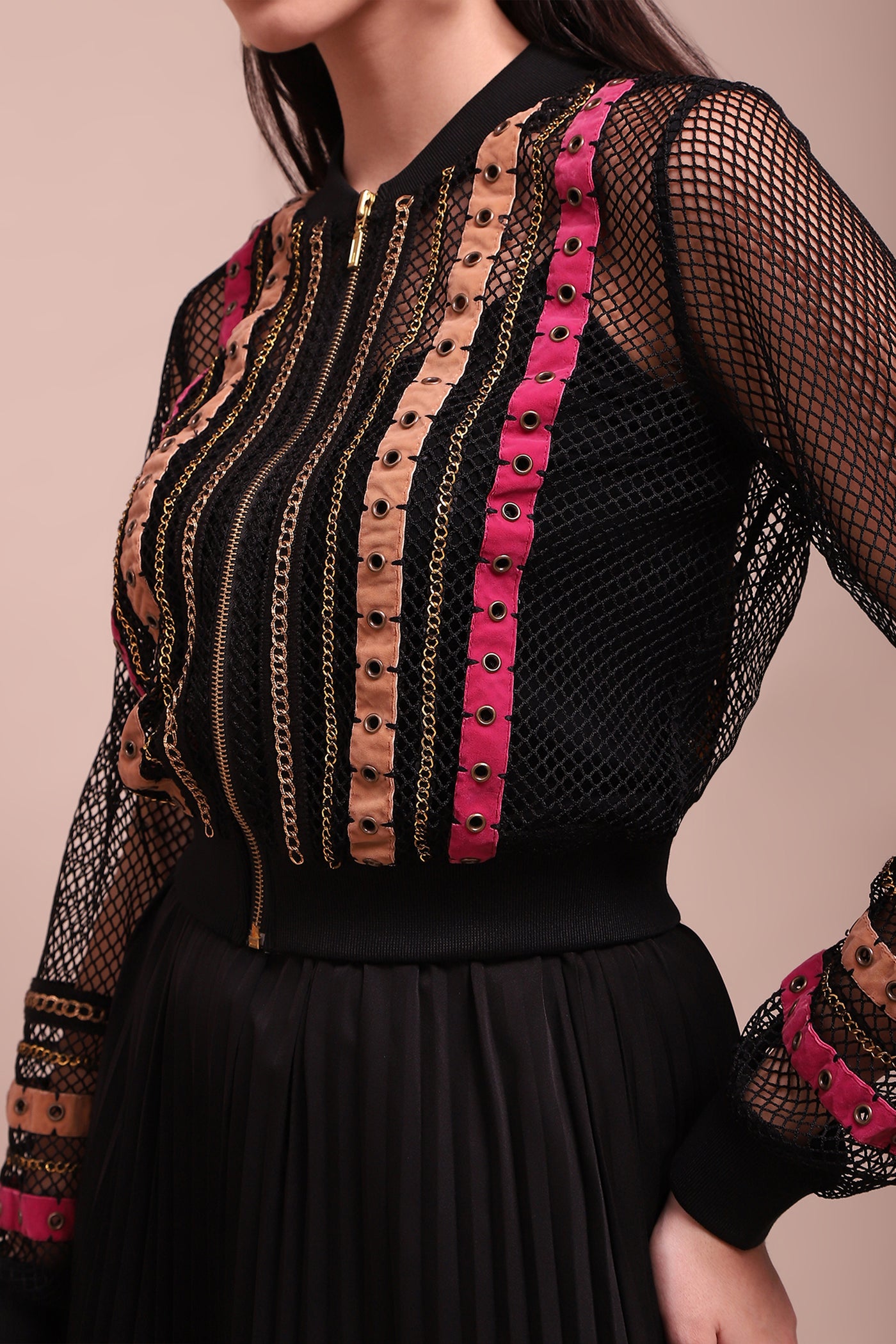 Label Ritu Kumar Black Luciano Mesh Jacket With Camisole indian designer wear online shopping melange singapore