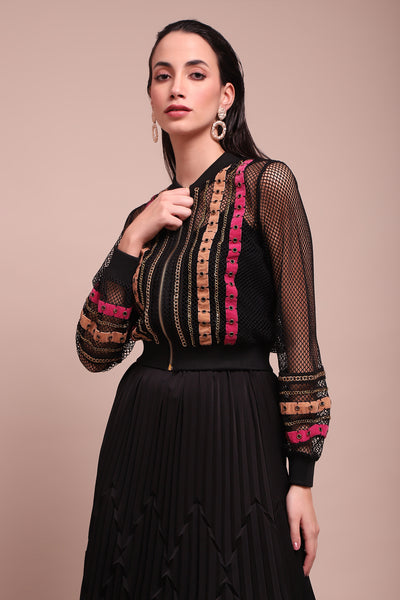 Label Ritu Kumar Black Luciano Mesh Jacket With Camisole indian designer wear online shopping melange singapore