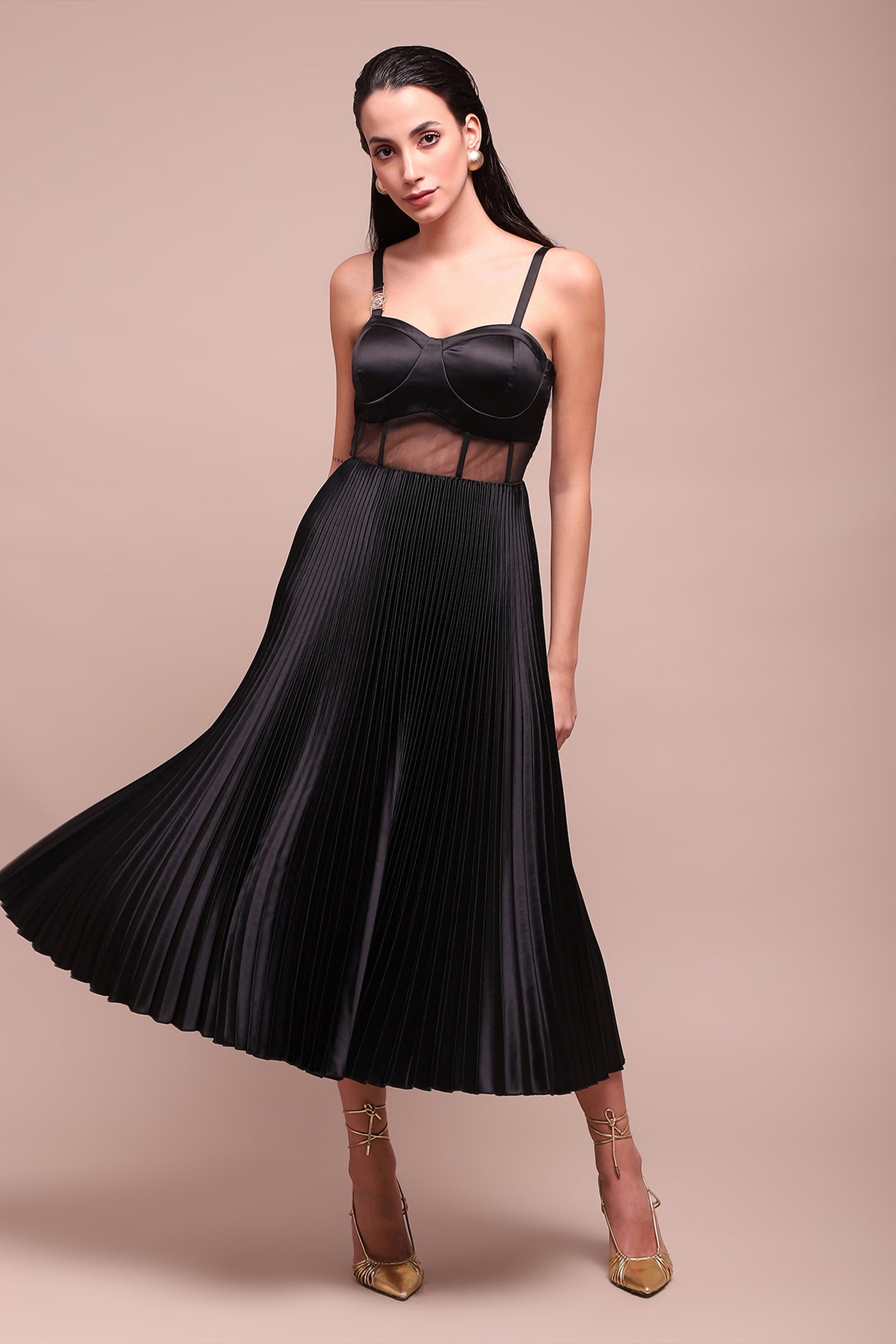 Label Ritu Kumar Black Nellie Corset Midi Dress indian designer wear online shopping melange singapore