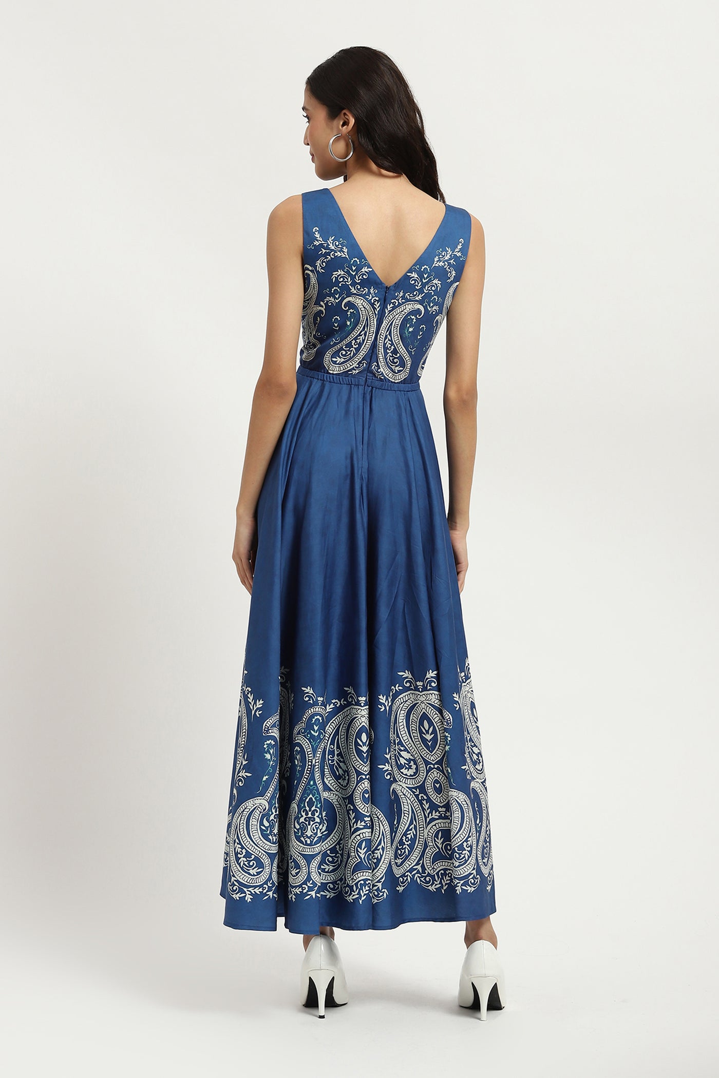 Label Ritu Kumar Blue Fallon Long Dress indian designer wear online shopping melange singapore