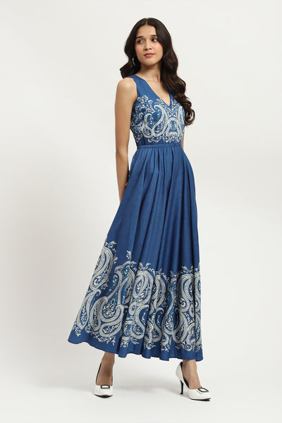 Label Ritu Kumar Blue Fallon Long Dress indian designer wear online shopping melange singapore