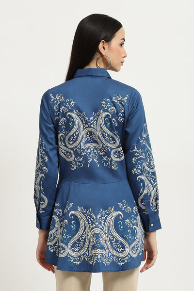 Label Ritu Kumar Blue Fallon Shirt indian designer wear online shopping melange singapore