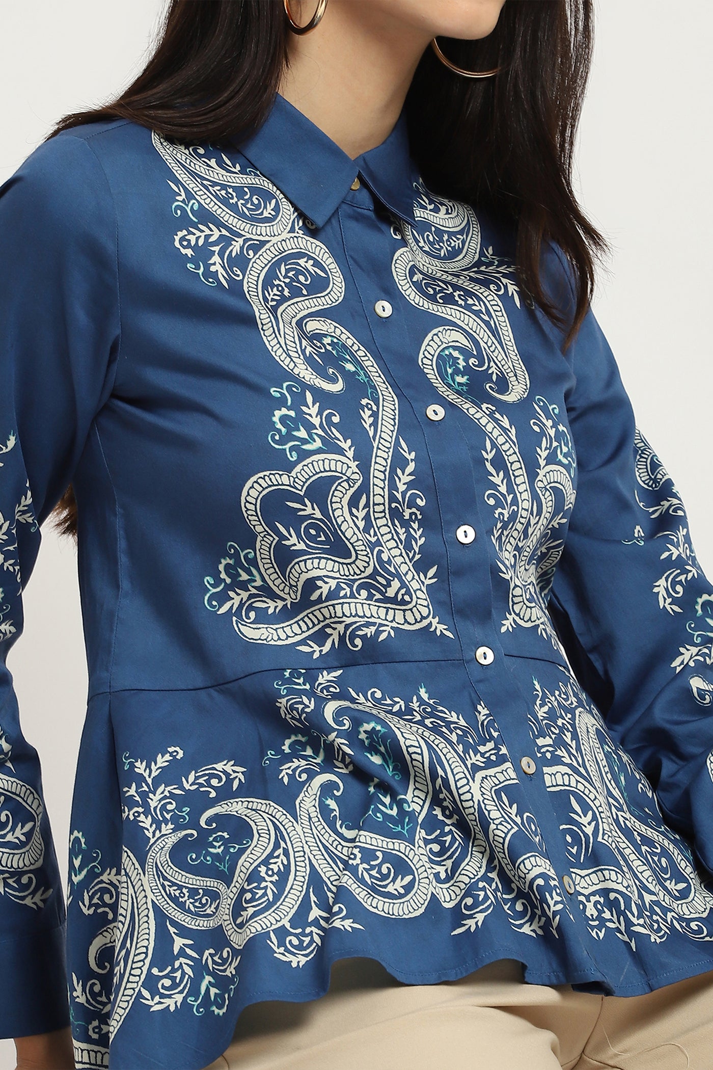 Label Ritu Kumar Blue Fallon Shirt indian designer wear online shopping melange singapore