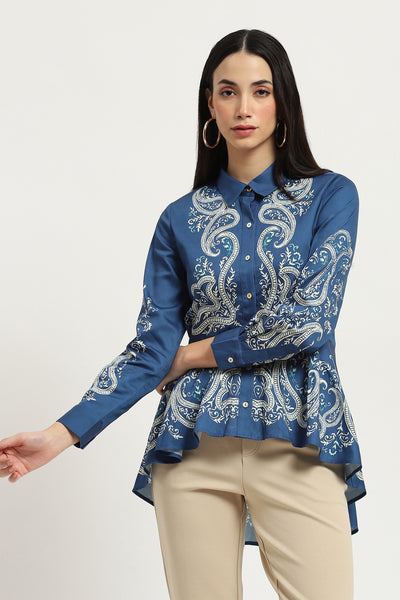 Label Ritu Kumar Blue Fallon Shirt indian designer wear online shopping melange singapore