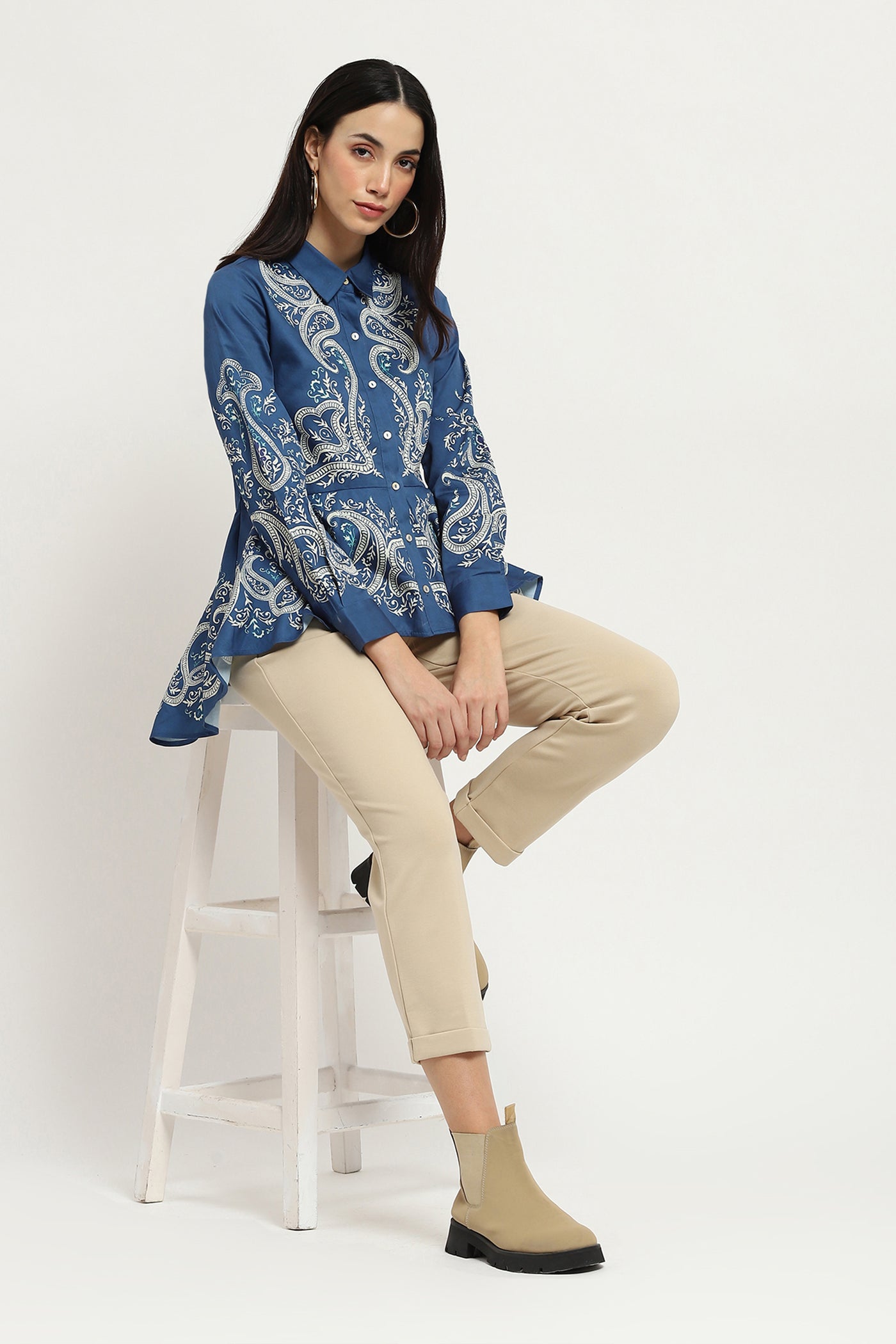 Label Ritu Kumar Blue Fallon Shirt indian designer wear online shopping melange singapore