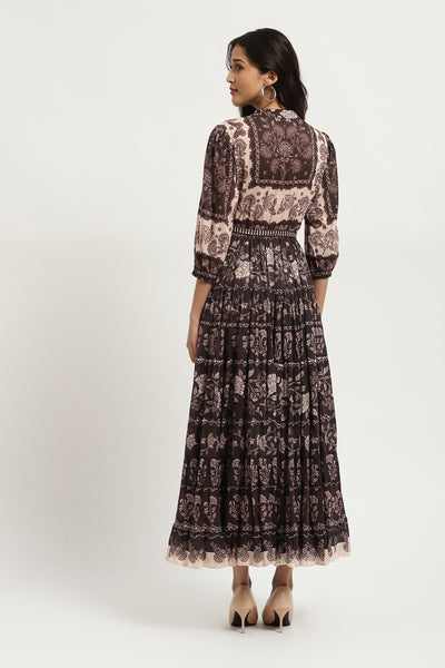 Label Ritu Kumar Brown Liliana Maxi Dress indian designer wear online shopping melange singapore
