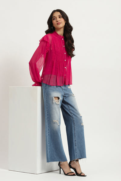 Label Ritu Kumar Fuschia Rhea Button-Down Top With Camisole indian designer wear online shopping melange singapore