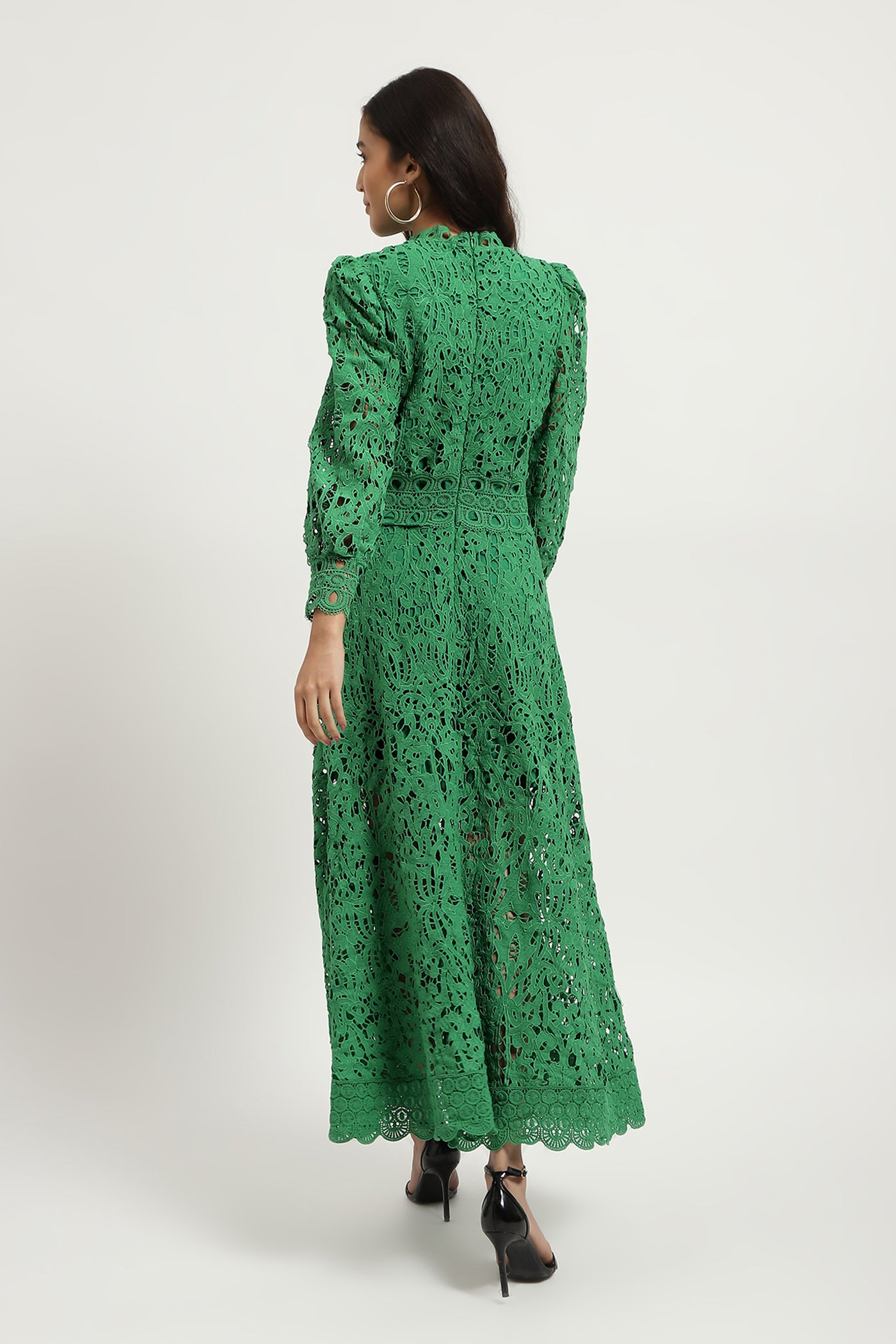 Label Ritu Kumar Green Aaron Lace Long Dress indian designer wear online shopping melange singapore