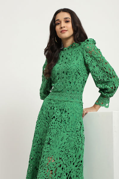 Label Ritu Kumar Green Aaron Lace Long Dress indian designer wear online shopping melange singapore