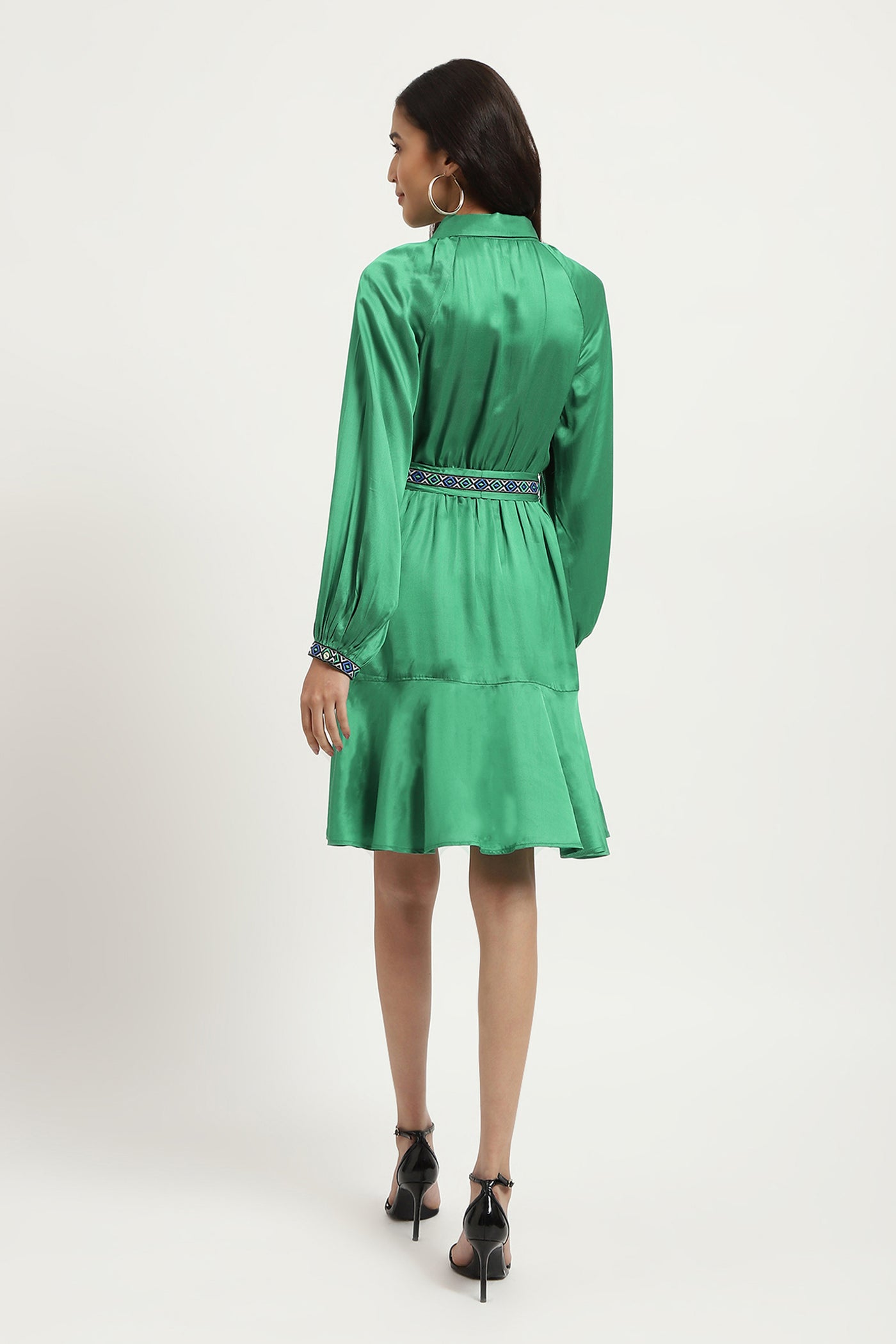 Label Ritu Kumar Green Amara Skater Dress indian designer wear online shopping melange singapore