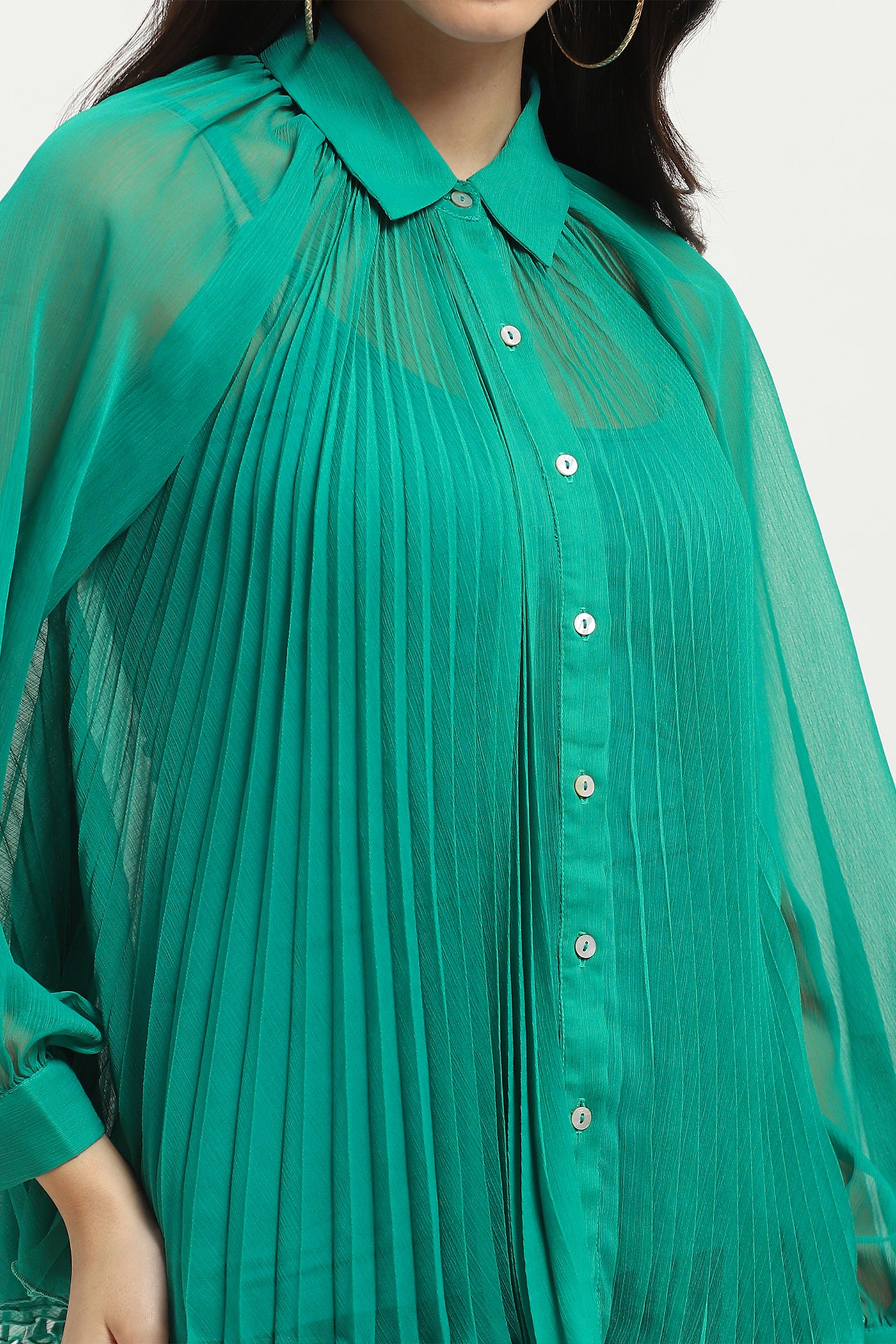 Label Ritu Kumar Green Tracy Shirt With Camisole indian designer wear online shopping melange singapore