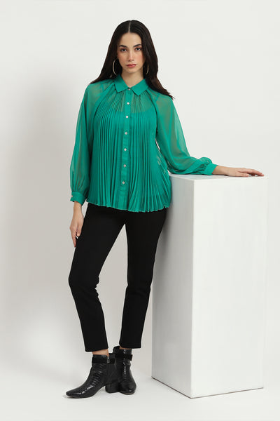 Label Ritu Kumar Green Tracy Shirt With Camisole indian designer wear online shopping melange singapore